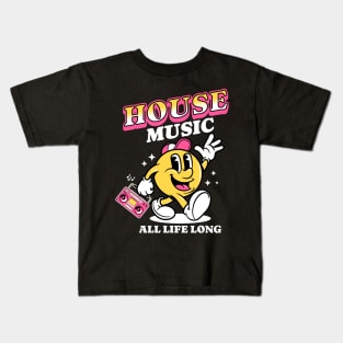 HOUSE MUSIC  - Retro Mascot All Life Long (white/pink) Kids T-Shirt